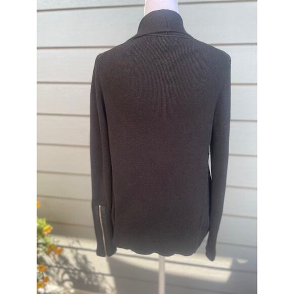 Banana Republic Size Small Open Front Black Cardigan with Faux Leather Accents - Picture 4 of 6